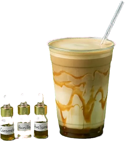 Café latte frío de sabor, con esencias de caramelo, vainilla y avellana