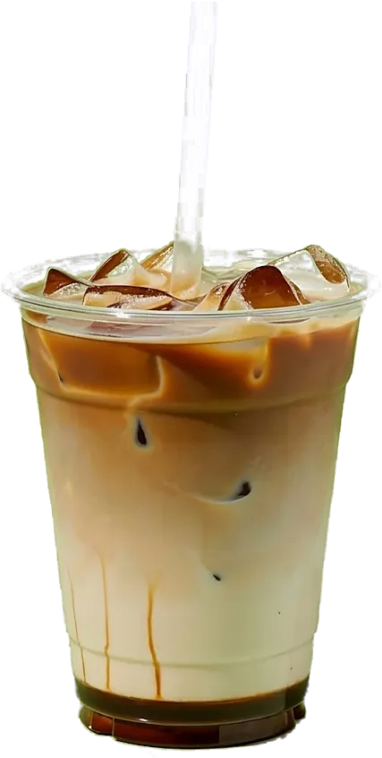 Café latte frío en vaso con hielo